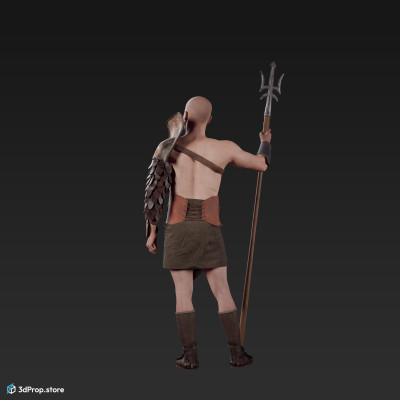 3D scan of a standing retiarius or veles class gladiator man from AD 30, Roman Empire, Europe.