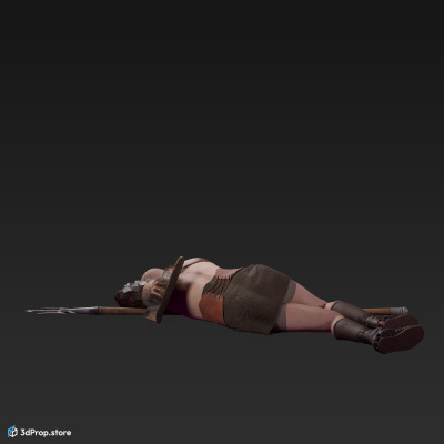 3D scan of defeated retiarius or veles class gladiator man from AD 30, Roman Empire.
