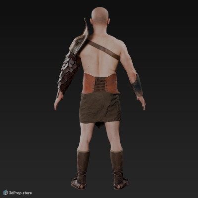 3D scan of a standing retiarius or veles class gladiator man in an A pose from AD 30, Roman Empire, Europe.