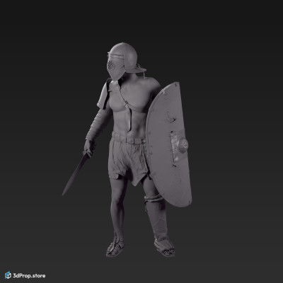 3D scan of a Provocator or Challenger class gladiator man in a standing pose from AD 30, Roman Empire, Europe.