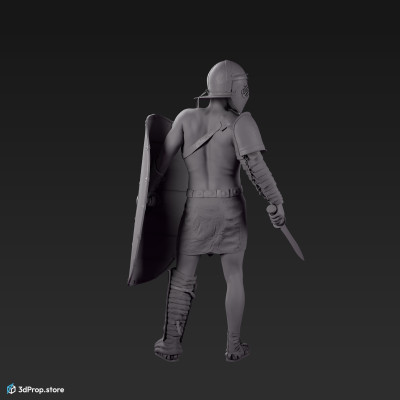 3D scan of a Provocator or Challenger class gladiator man in a standing pose from AD 30, Roman Empire, Europe.