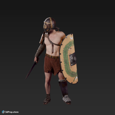 3D scan of a Provocator or Challenger class gladiator man in a standing pose from AD 30, Roman Empire, Europe.