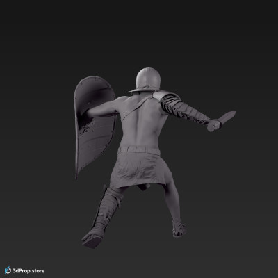 3D scan of a Provocator or Challenger class gladiator man in an attacking pose from AD 30, Roman Empire, Europe.