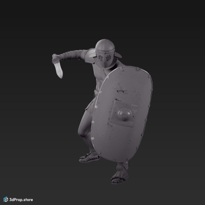 3D scan of a standing Provocator or Challenger class gladiator man in a fighting pose from AD 30, Roman Empire, Europe.