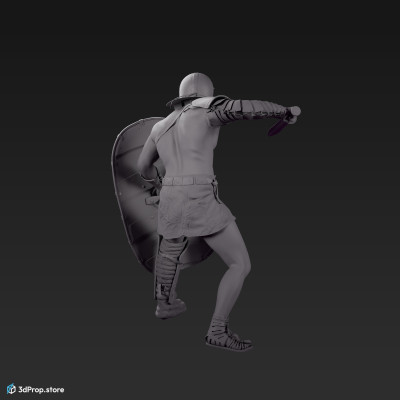 3D scan of a standing Provocator or Challenger class gladiator man in a fighting pose from AD 30, Roman Empire, Europe.