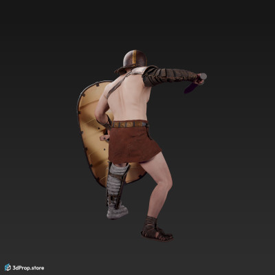 3D scan of a standing Provocator or Challenger class gladiator man in a fighting pose from AD 30, Roman Empire, Europe.