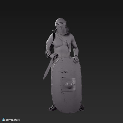 3D scan of a Provocator or Challenger class gladiator man in a standing pose from AD 30, Roman Empire, Europe.