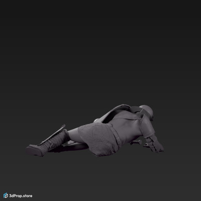 3D scan of a Provocator or Challenger class gladiator man from AD 30, Roman Empire, laying in a beaten down pose.