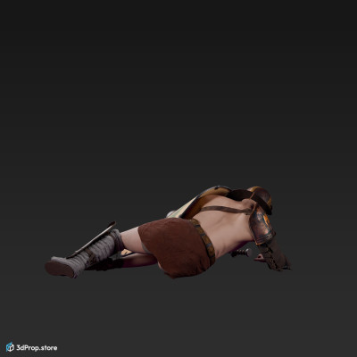 3D scan of a Provocator or Challenger class gladiator man from AD 30, Roman Empire, laying in a beaten down pose.