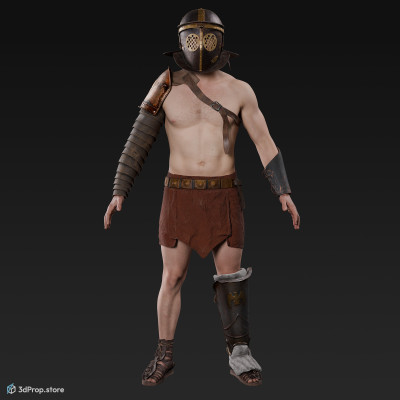 3D scan of a standing Provocator or Challenger class gladiator man in an A pose from AD 30, Roman Empire, Europe.