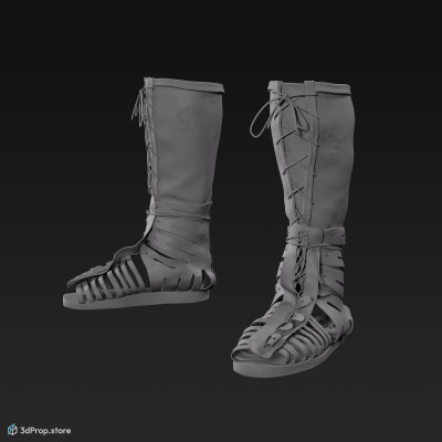 3D model of a knee high gladiator sandals, from AD 30, Roman Empire, Europe.