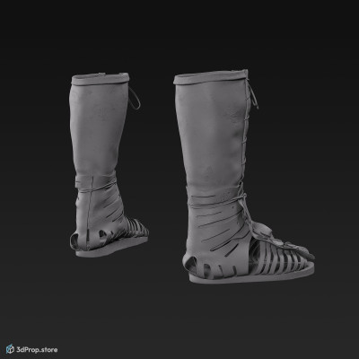 3D model of a knee high gladiator sandals, from AD 30, Roman Empire, Europe.
