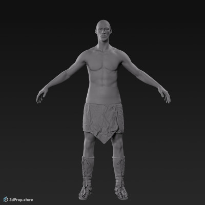 3D model of a standing unequipped gladiator man in an A pose with base clothes from AD 30, Roman Empire, Europe.
