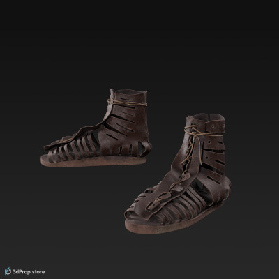3D model of knee high gladiator sandals, from AD 30, Roman Empire, Europe.