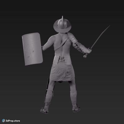3D model of a Thraex class gladiator man with clothes from AD 30, Roman Empire, Europe.