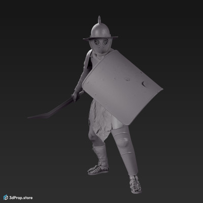 3D model of a Thraex class gladiator man with clothes from 1st century (AD 30) Roman Empire.