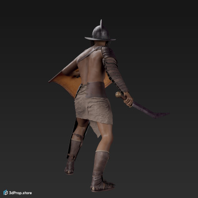 3D model of a Thraex class gladiator man with clothes from 1st century (AD 30) Roman Empire.
