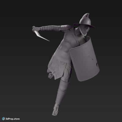 3D model of a Thraex class gladiator man with clothes from the 1st century (AD 30) Roman Empire