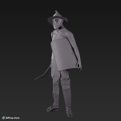 3D model of a Thraex class gladiator man with clothes from AD 30, Roman Empire.