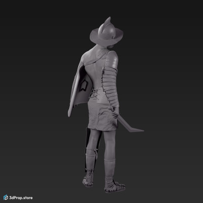 3D model of a Thraex class gladiator man with clothes from AD 30, Roman Empire.