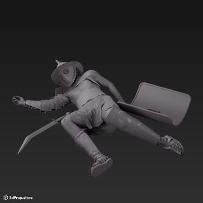 3D model of a Thraex class gladiator man with clothes from AD 30, Roman Empire, Europe.