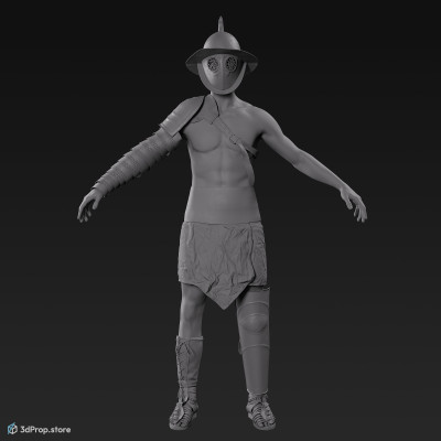 3D model of a Thraex class gladiator  man in an A pose with clothes from AD 30, Roman Empire, Europe.