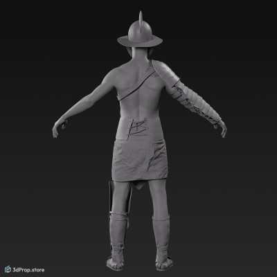 3D model of a Thraex class gladiator  man in an A pose with clothes from AD 30, Roman Empire, Europe.