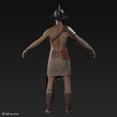 3D model of a Thraex class gladiator  man in an A pose with clothes from AD 30, Roman Empire, Europe.