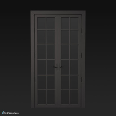 3D model of a rectangular, high, glass terrace door with white, wooden frame, from 1960, USA.