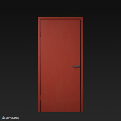 3D model of a green-red painted interior door, made of wood, from 1960.