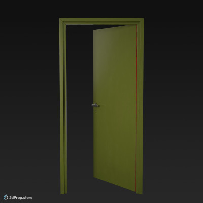 3D model of a green-red painted interior door, made of wood, from 1960.