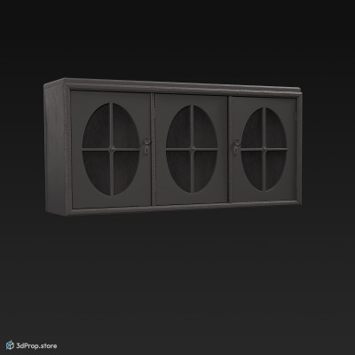3D model of a wooden, blue kitchen wall cabinet from 1960.