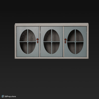 3D model of a wooden, blue kitchen wall cabinet from 1960.
