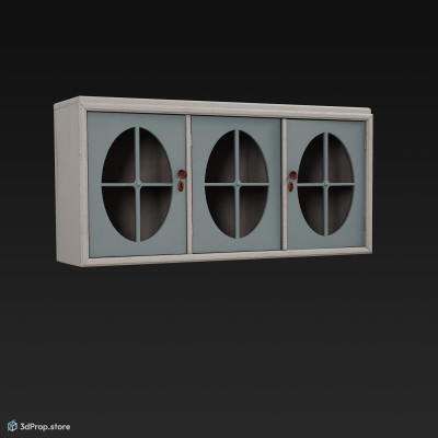 3D model of a wooden, blue kitchen wall cabinet from 1960.