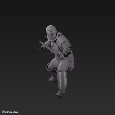 3D model of a Provocator gladiator from the AD30,  Ancient  Roman Empire equipped with two swords, standing in a fighting pose.