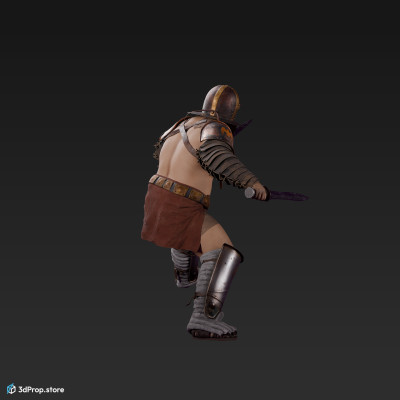 3D model of a Provocator gladiator from the AD30,  Ancient  Roman Empire equipped with two swords, standing in a fighting pose.