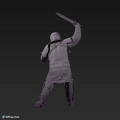 3D model of a Provocator gladiator from the AD30,  Ancient  Roman Empire standing in a dynamic pose, wielding two swords and raising one to attacking with.