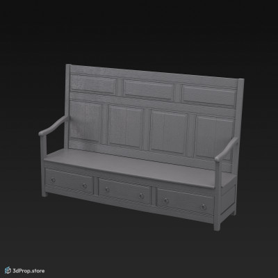 3d model of a an oak settle from the  mid 18th century.