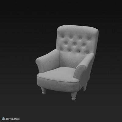 This is a 3D model of an old blue armchair.