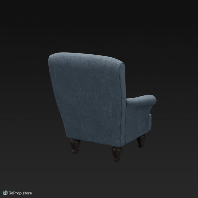 This is a 3D model of an old blue armchair.