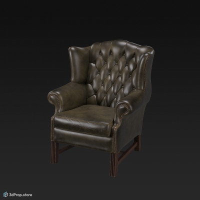 A 3d model of a chesterfield armchair from the United Kingdom from 1950